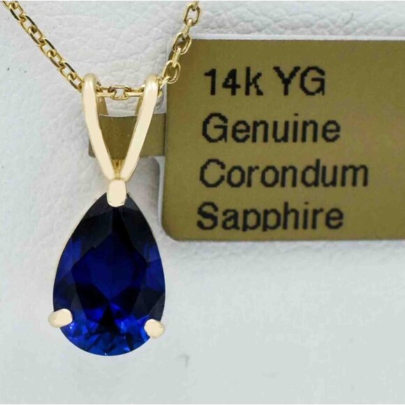 Genuine 2.17 Cts Blue Sapphire Pendant 14k Gold